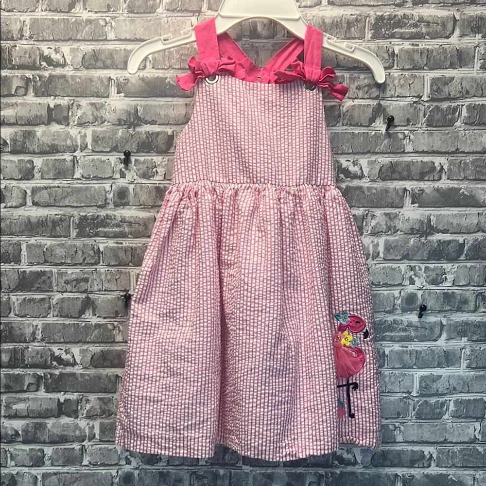 Girls Tahari Dress with Flamingo Embroidery